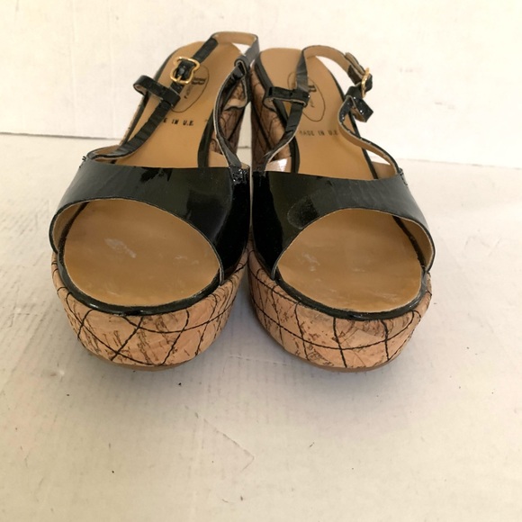 Black patent leather sandals slingback open toe lightweight platform wedges US10 - Picture 5 of 9